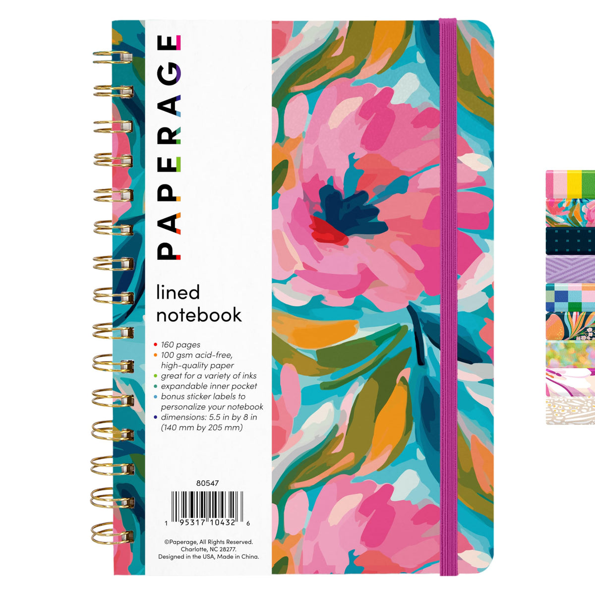 PAPERAGE Lined Spiral Journal Notebook, (Whimsical Garden), 160 Pages, Hardcover Journal for Women & Men, Medium 5.5 in x 8 in - 100 GSM, Thick Paper, Spiral Notebook for Work, School & Journaling