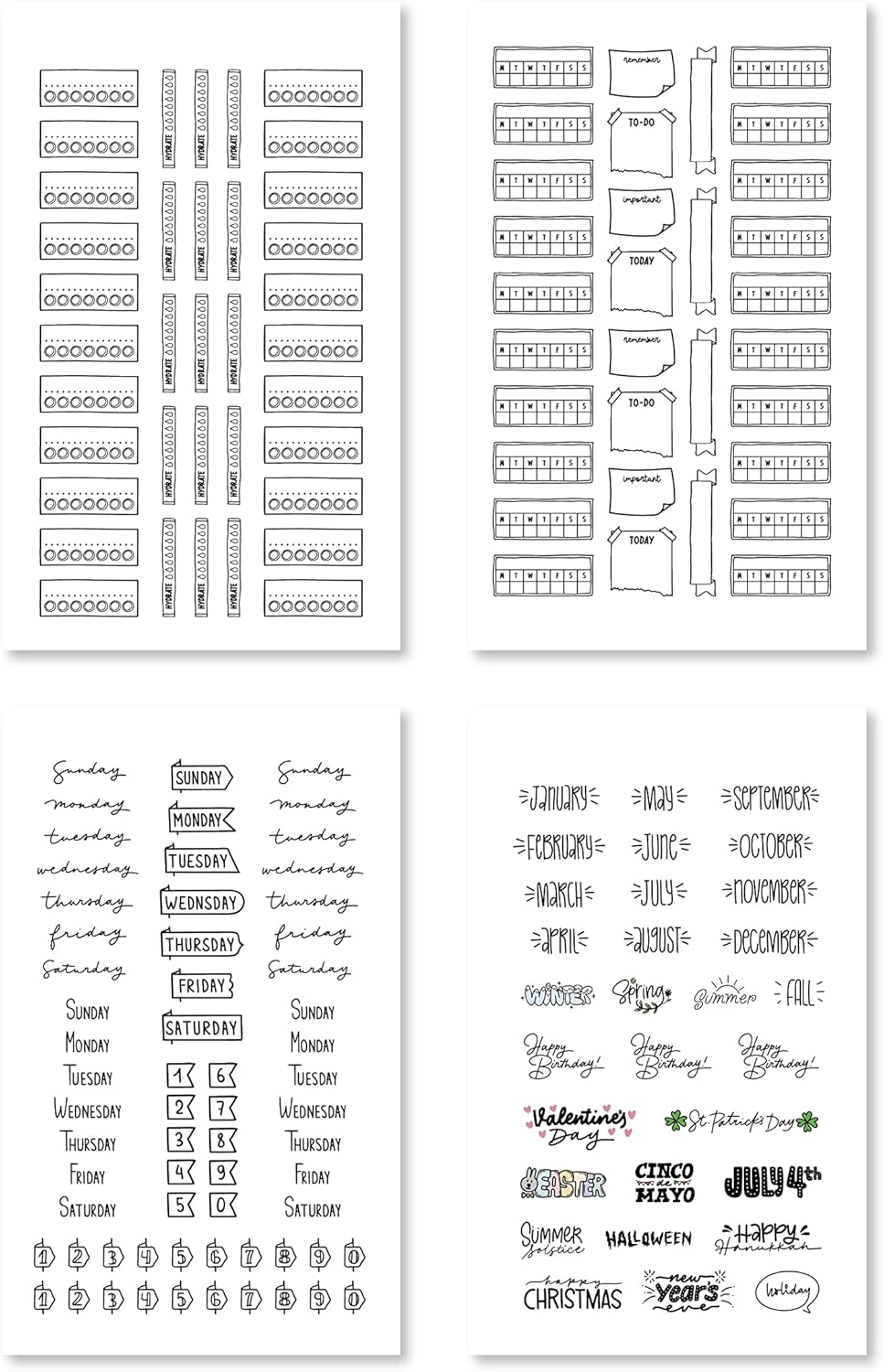 Rongrong Bullet Journal Sticker Book for Planners, Calendars, Journals and Projects – Premium Quality Hand Drawn Perfect for Adding Flair to Your Bullet Journal – Scrapbook Accessories – 24 Pages