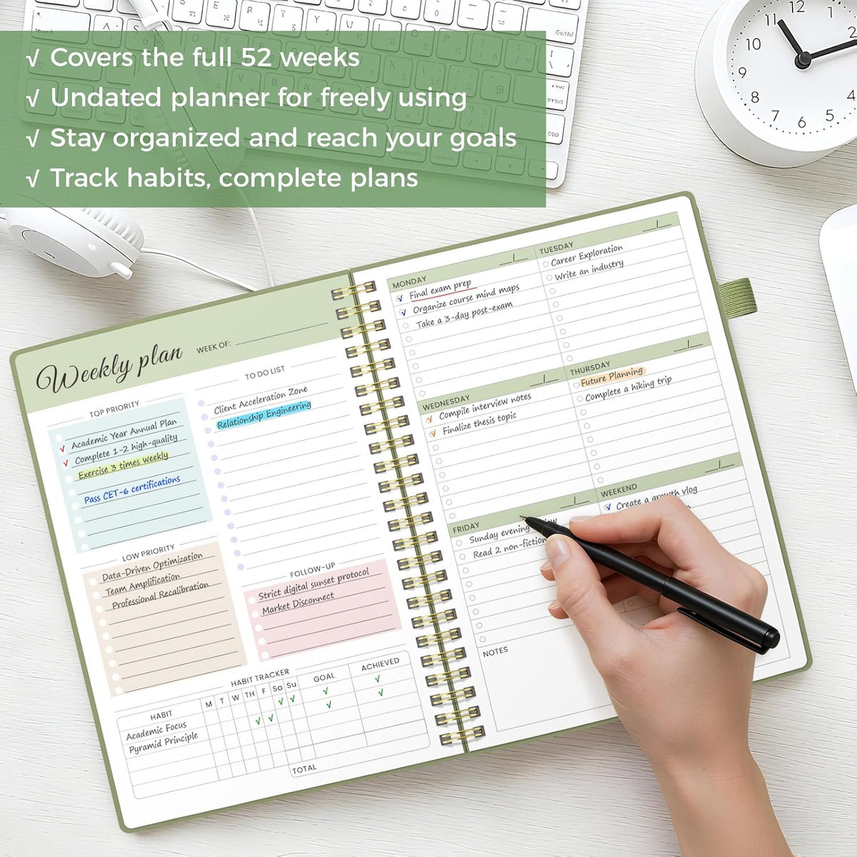 Oucaru Undated Weekly Planner A5, 52-Week Goal & Habit Tracker Notebook
