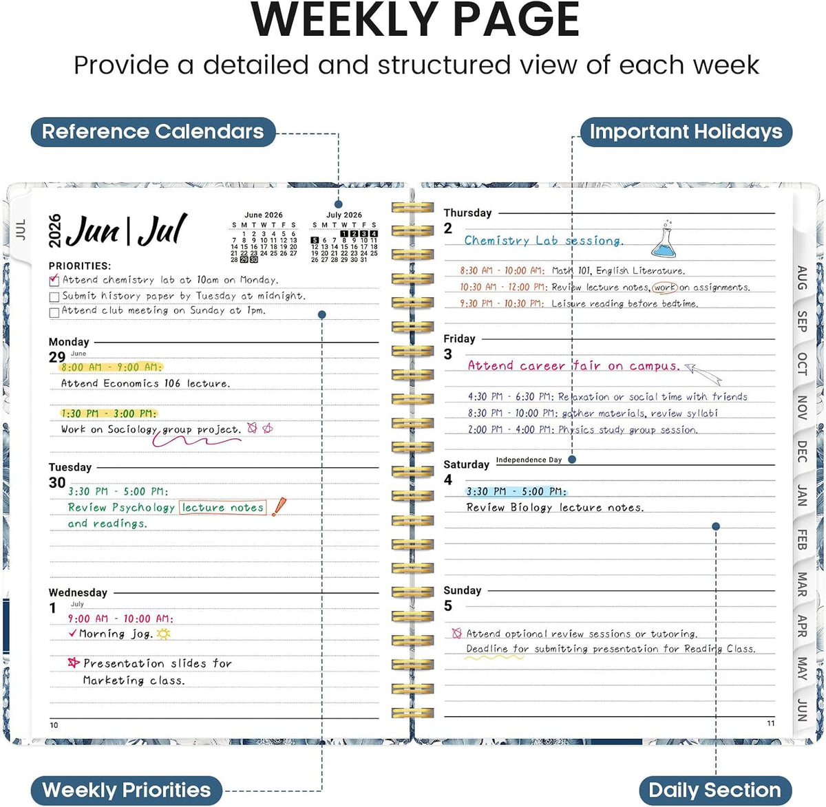 Planner 2026-2027, Jul 2026-Jun 2027 Academic Monthly & Weekly Planner