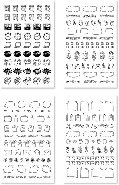 Rongrong Bullet Journal Sticker Book for Planners, Calendars, Journals and Projects – Premium Quality Hand Drawn Perfect for Adding Flair to Your Bullet Journal – Scrapbook Accessories – 24 Pages