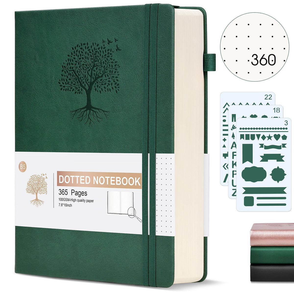 Lined Journal Notebook -365 Pages A5 Thick Journals for Writing Ruled Notebook, Hardcover Leather Journal for Women Men Daily Journal Notebook for Work, Note Taking, 100Gsm Lined Paper( 5.75'' X 8.38'' Green)