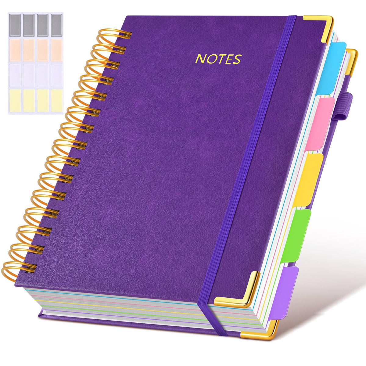 Hardcover Spiral Notebook journal with Removable Dividers Tabs, 300 Pages Leather 5 Subject Notebook College Ruled, 8"x10" Large B5 Notebooks for Work School Note taking, Lined Journal for Women,Pink