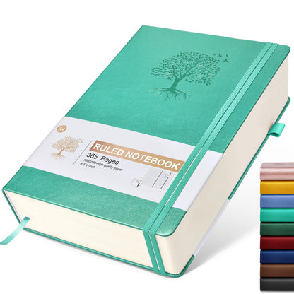Lined Journal Notebook -365 Pages A5 Thick Journals for Writing Ruled Notebook, Hardcover Leather Journal for Women Men Daily Journal Notebook for Work, Note Taking, 100Gsm Lined Paper( 5.75'' X 8.38'' Green)