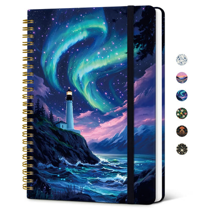 Taja Lined Spiral Journal Notebook for Women, Pretty College Ruled Notebook for Work & Note Taking, A5 Hardcover Journal for Writing, Cute Aesthetic 140 Pages, Midnight Bloom