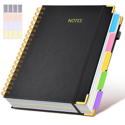 Hardcover Spiral Notebook journal with Removable Dividers Tabs, 300 Pages Leather 5 Subject Notebook College Ruled, 8"x10" Large B5 Notebooks for Work School Note taking, Lined Journal for Women,Pink