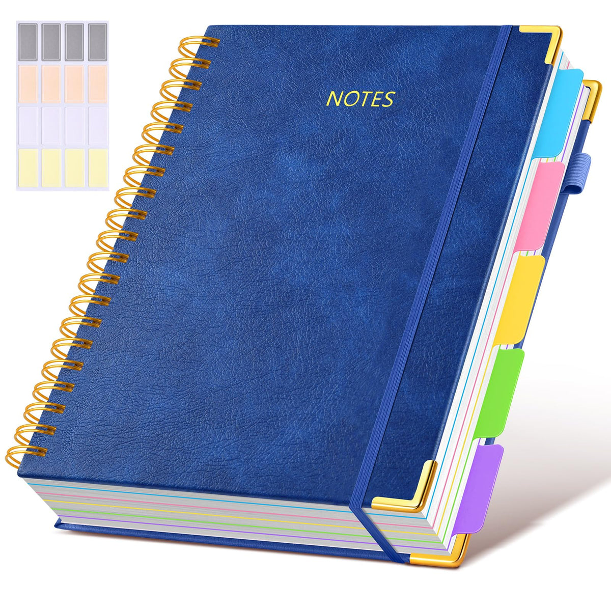 Hardcover Spiral Notebook journal with Removable Dividers Tabs, 300 Pages Leather 5 Subject Notebook College Ruled, 8"x10" Large B5 Notebooks for Work School Note taking, Lined Journal for Women,Pink