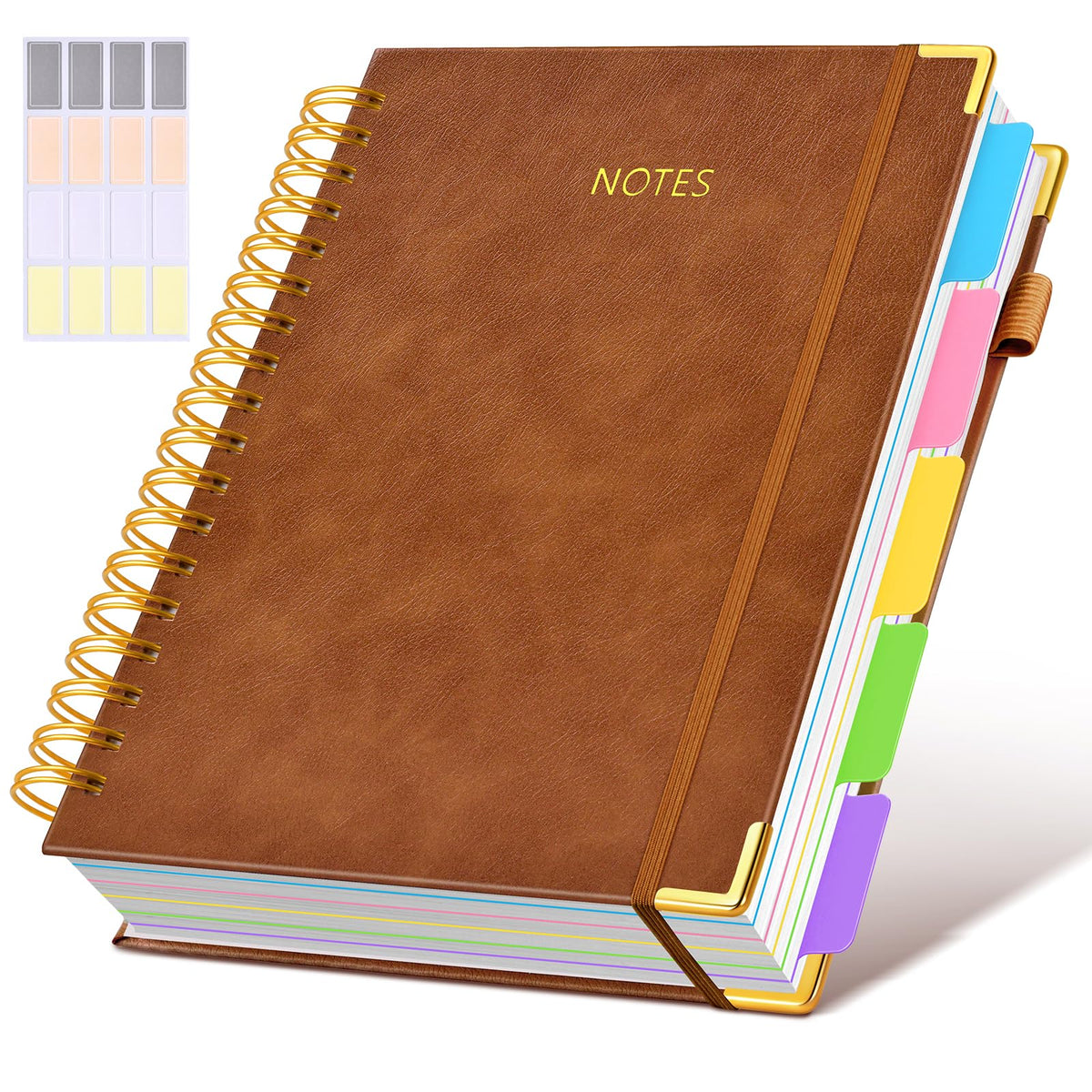Hardcover Spiral Notebook journal with Removable Dividers Tabs, 300 Pages Leather 5 Subject Notebook College Ruled, 8"x10" Large B5 Notebooks for Work School Note taking, Lined Journal for Women,Pink