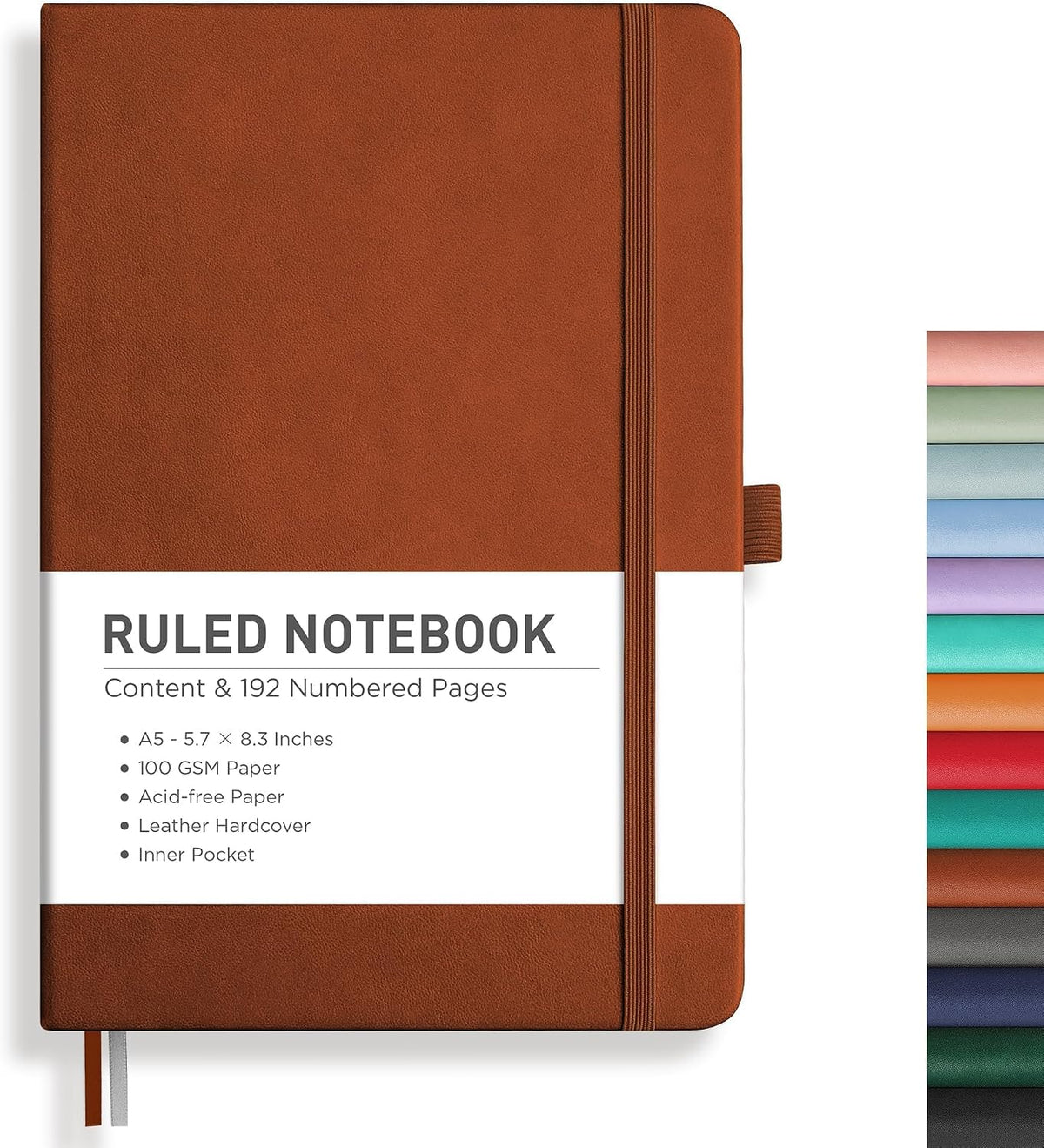 RETTACY Lined Journal Notebook, 192 Numbered Pages, A5 Size (5.7'' x 8.3'')