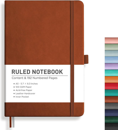 RETTACY Lined Journal Notebook, 192 Numbered Pages, A5 Size (5.7'' x 8.3'')