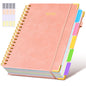 Hardcover Spiral Notebook journal with Removable Dividers Tabs, 300 Pages Leather 5 Subject Notebook College Ruled, 8"x10" Large B5 Notebooks for Work School Note taking, Lined Journal for Women,Pink