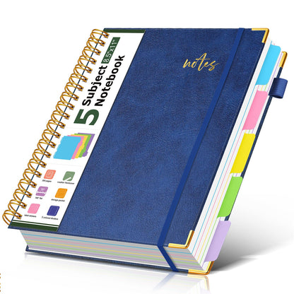 5 Subject Spiral Notebook Journal with Removable Dividers Tabs, 300 Pages Organizer Notebooks for Work School, 8"x10" Hardcover Leather Notebook College Ruled, Large Lined Journal for Women Men,Green