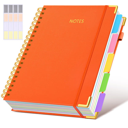 Hardcover Spiral Notebook journal with Removable Dividers Tabs, 300 Pages Leather 5 Subject Notebook College Ruled, 8"x10" Large B5 Notebooks for Work School Note taking, Lined Journal for Women,Pink