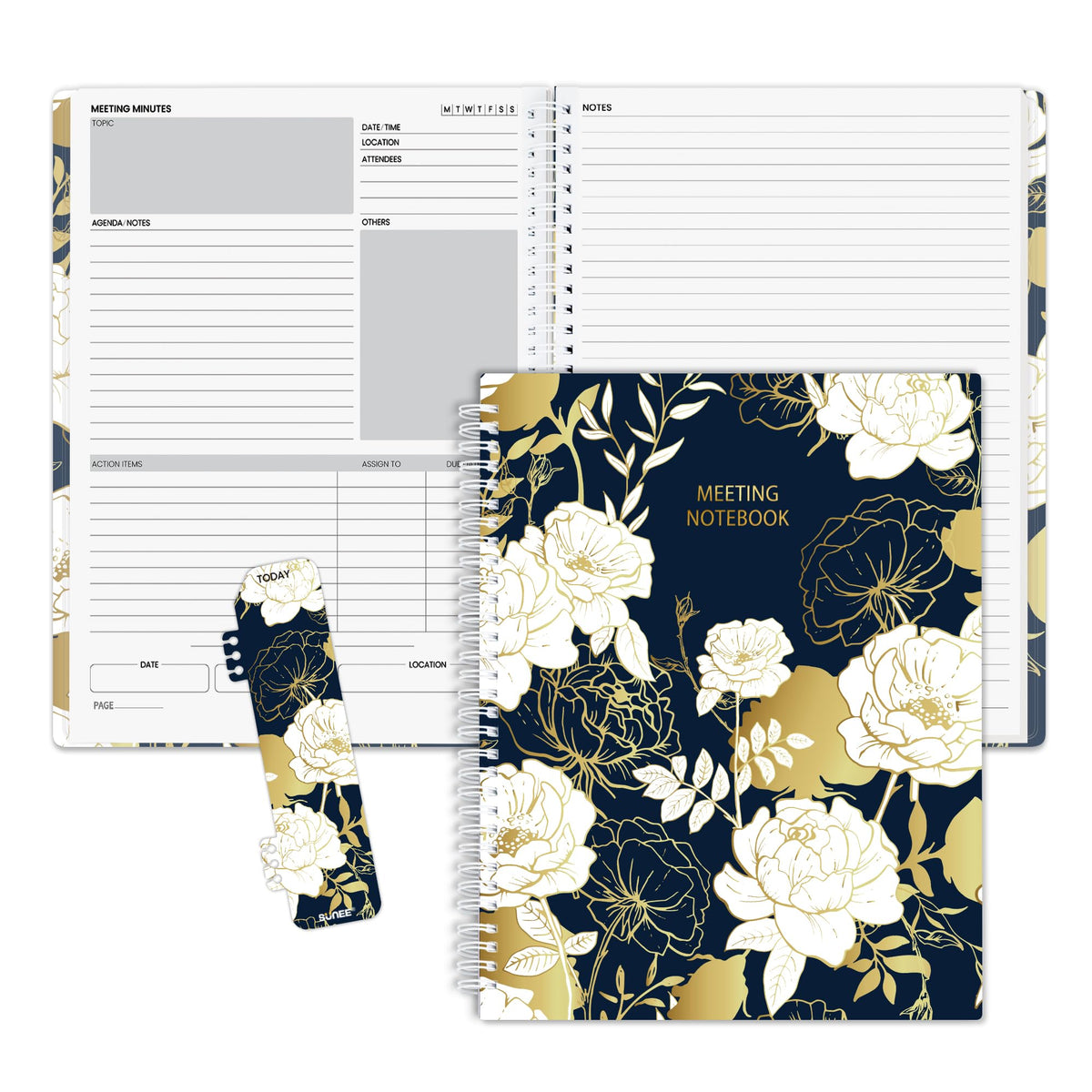 SUNEE Half Meeting Half Note - 7.5"x10" Professional Notebooks for Work - 160 Pages, B5 Size Project Planner, Spiral Meeting Agenda/Minutes Organizer for Women Men, Note Taking, Office & Business