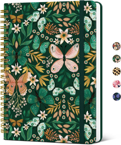 Taja Lined Spiral Journal Notebook for Women, Pretty College Ruled Notebook for Work & Note Taking, A5 Hardcover Journal for Writing, Cute Aesthetic 140 Pages, Butterfly