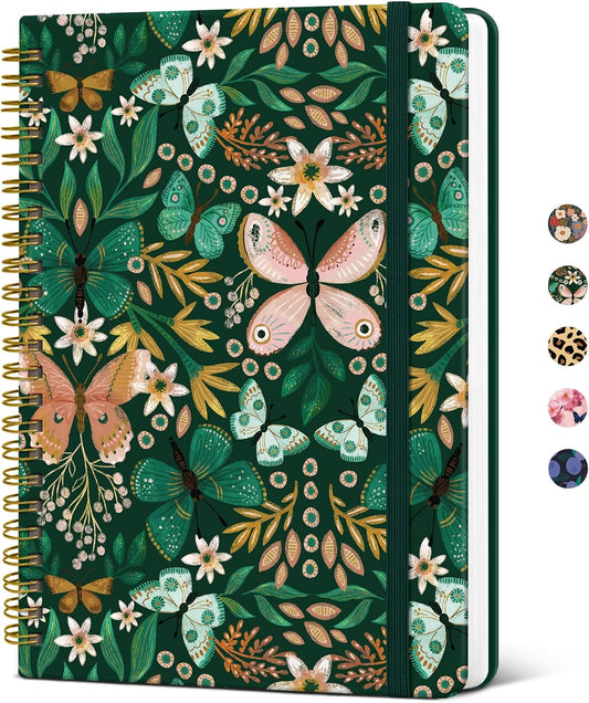 Taja Lined Spiral Journal Notebook for Women, Pretty College Ruled Notebook for Work & Note Taking, A5 Hardcover Journal for Writing, Cute Aesthetic 140 Pages, Butterfly