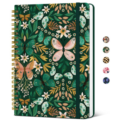 Taja Lined Spiral Journal Notebook for Women, Pretty College Ruled Notebook for Work & Note Taking, A5 Hardcover Journal for Writing, Cute Aesthetic 140 Pages, Butterfly