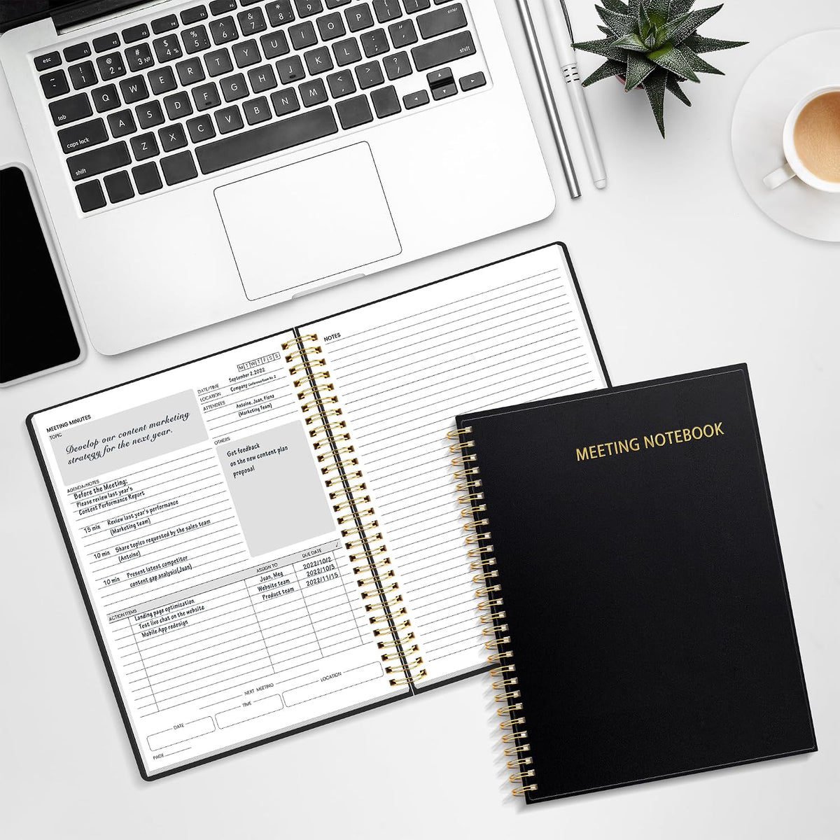 SUNEE Half Meeting Half Note - 7.5"x10" Professional Notebooks for Work - 160 Pages, B5 Size Project Planner, Spiral Meeting Agenda/Minutes Organizer for Women Men, Note Taking, Office & Business