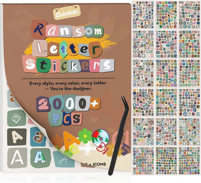 2000Pcs Vintage Letter Stickers Book, Scrapbook Supplies for Journaling DIY