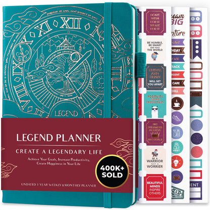 Legend Planner Undated, Weekly & Daily Goal Journal, A5 Black