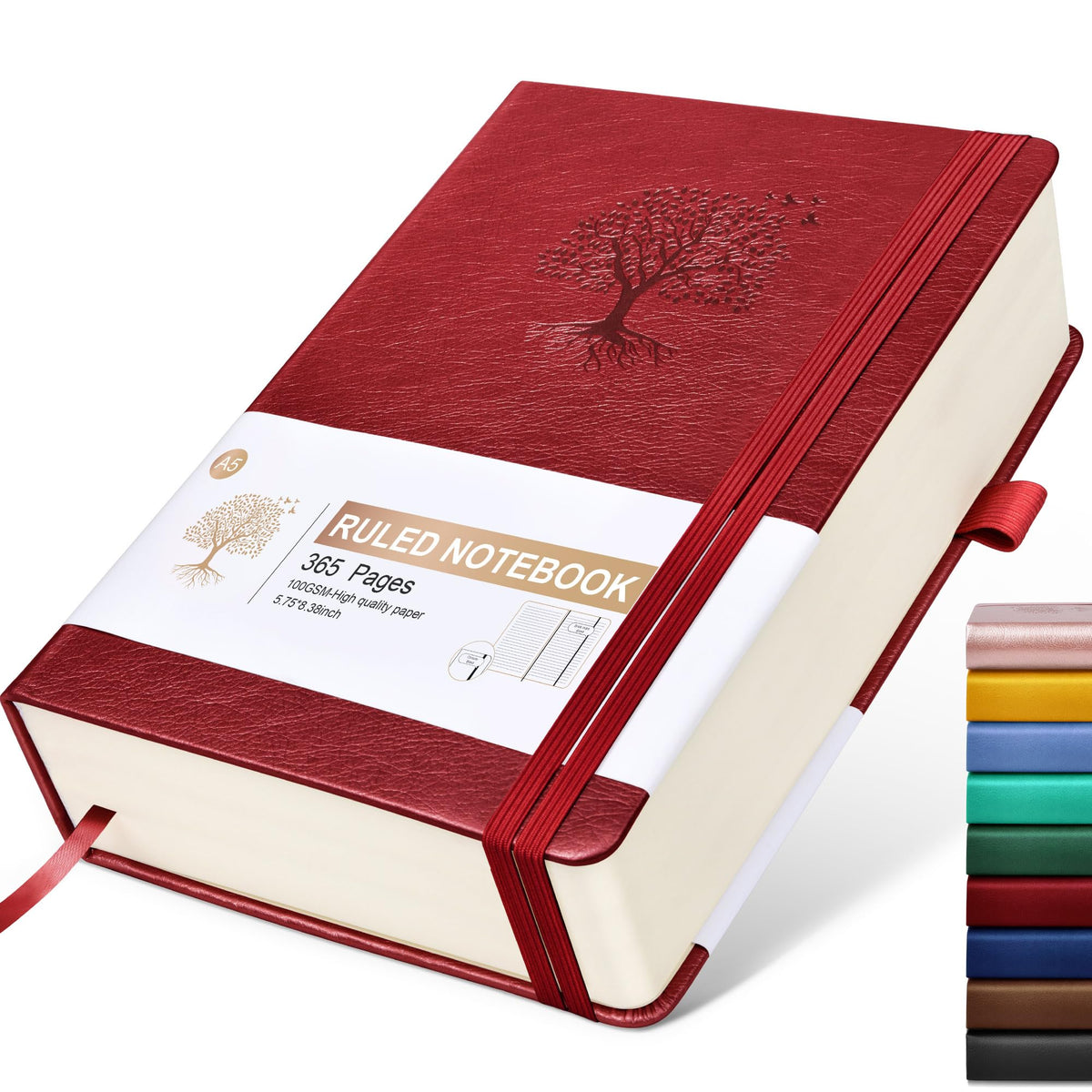 Lined Journal Notebook -365 Pages A5 Thick Journals for Writing Ruled Notebook, Hardcover Leather Journal for Women Men Daily Journal Notebook for Work, Note Taking, 100Gsm Lined Paper( 5.75'' X 8.38'' Green)