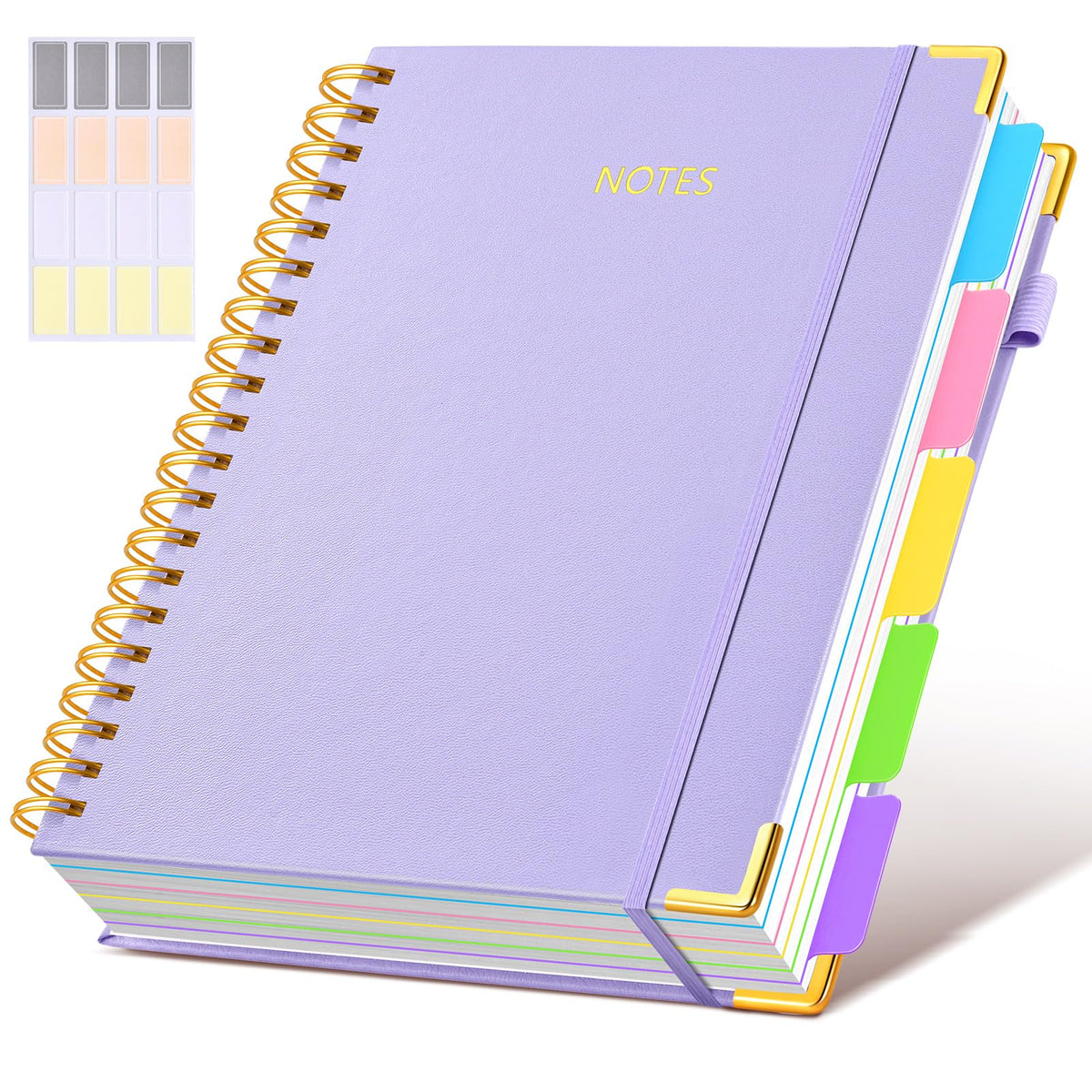 Hardcover Spiral Notebook journal with Removable Dividers Tabs, 300 Pages Leather 5 Subject Notebook College Ruled, 8"x10" Large B5 Notebooks for Work School Note taking, Lined Journal for Women,Pink