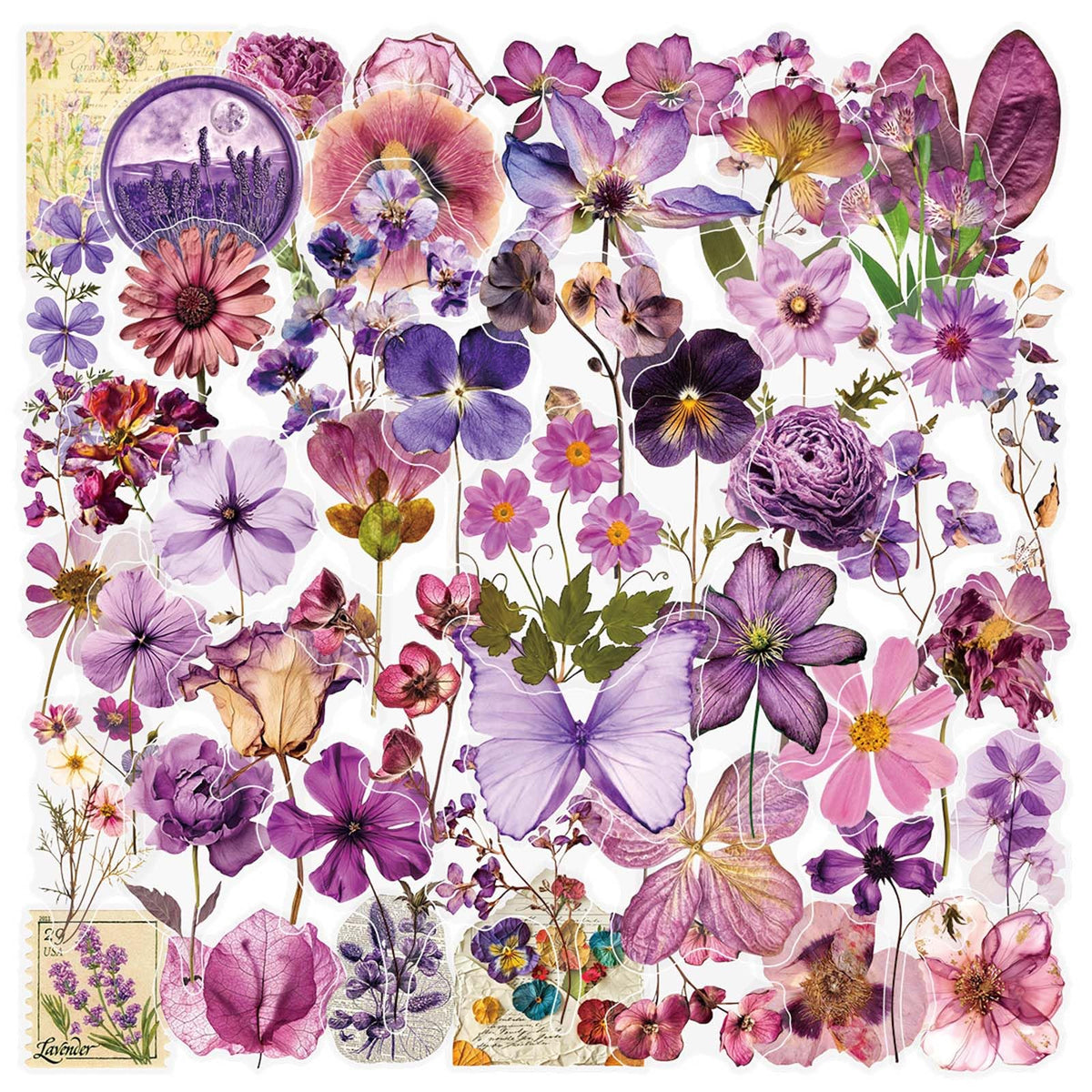 Transparent Flora Scrapbook Stickers Aesthetic Flowers Stickers(50)