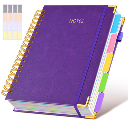 Hardcover Spiral Notebook journal with Removable Dividers Tabs, 300 Pages Leather 5 Subject Notebook College Ruled, 8"x10" Large B5 Notebooks for Work School Note taking, Lined Journal for Women,Pink