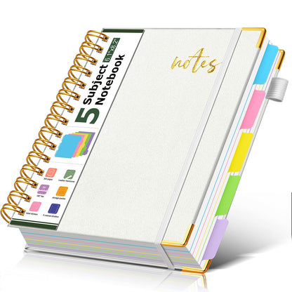 5 Subject Spiral Notebook Journal with Removable Dividers Tabs, 300 Pages Organizer Notebooks for Work School, 8"x10" Hardcover Leather Notebook College Ruled, Large Lined Journal for Women Men,Green