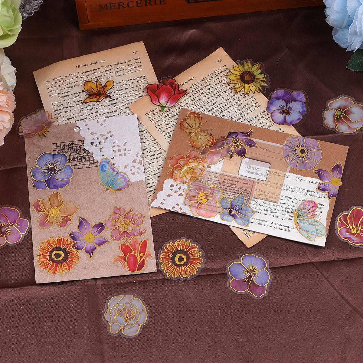 Dizdkizd 240-Piece Watercolor Floral Stickers with Gold-Outlined