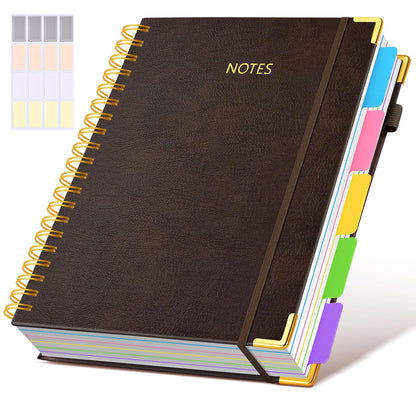 Hardcover Spiral Notebook journal with Removable Dividers Tabs, 300 Pages Leather 5 Subject Notebook College Ruled, 8"x10" Large B5 Notebooks for Work School Note taking, Lined Journal for Women,Pink