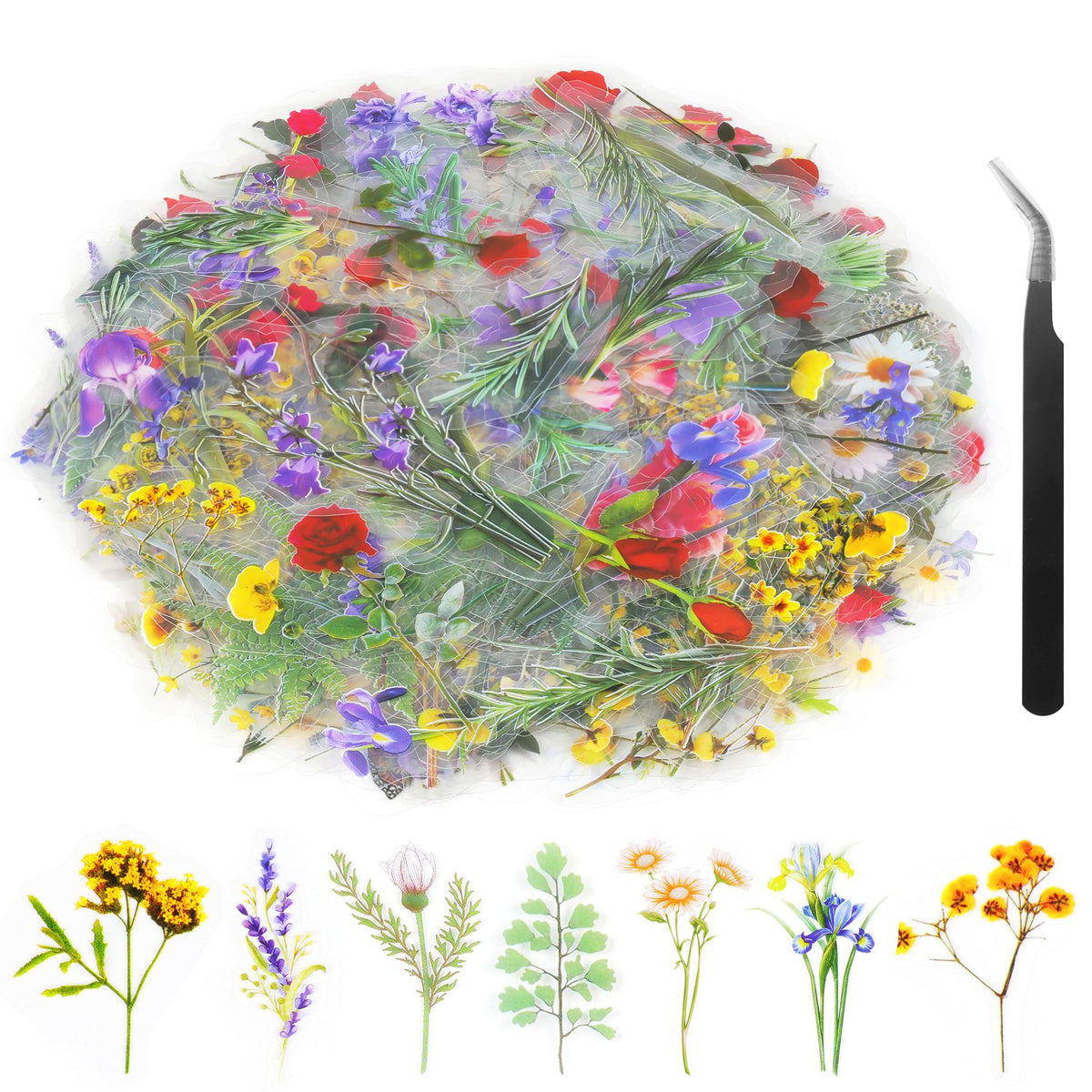 160Pcs Natural Flower Stickers for Scrapbooking,Self-Adhesive Transparent Flower Stickers Scrapbook Supplies Journaling Supplies for Adult Card Making Letters DIY Water Bottle Cards Decoration
