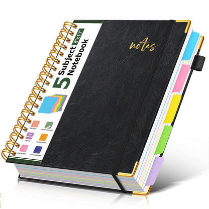 5 Subject Spiral Notebook Journal with Removable Dividers Tabs, 300 Pages Organizer Notebooks for Work School, 8"x10" Hardcover Leather Notebook College Ruled, Large Lined Journal for Women Men,Green