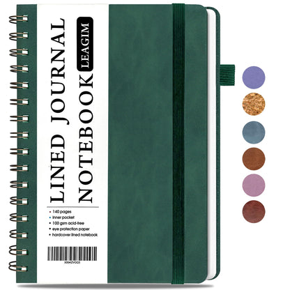 LEAGIM Lined Spiral Journal Notebook for Women & Men, College Ruled Hardcover Notebook for Work & Note Taking, Journals for Writing, 100 GSM, Business, School, 140 Pages, A5(5.8"x8.5") - Brown