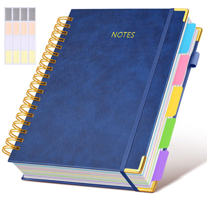Hardcover Spiral Notebook journal with Removable Dividers Tabs, 300 Pages Leather 5 Subject Notebook College Ruled, 8"x10" Large B5 Notebooks for Work School Note taking, Lined Journal for Women,Pink