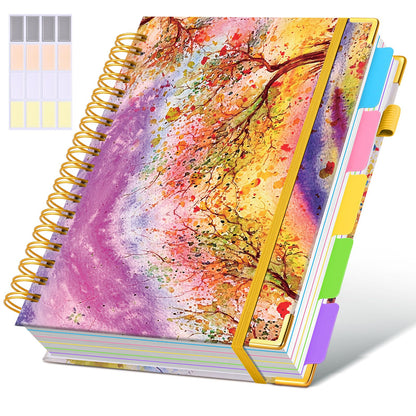 Hardcover Spiral Notebook journal with Removable Dividers Tabs, 300 Pages Leather 5 Subject Notebook College Ruled, 8"x10" Large B5 Notebooks for Work School Note taking, Lined Journal for Women,Pink