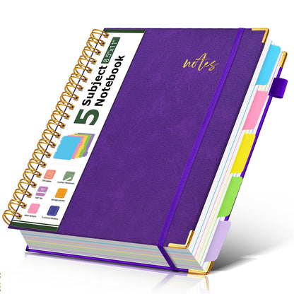 5 Subject Spiral Notebook Journal with Removable Dividers Tabs, 300 Pages Organizer Notebooks for Work School, 8"x10" Hardcover Leather Notebook College Ruled, Large Lined Journal for Women Men,Green
