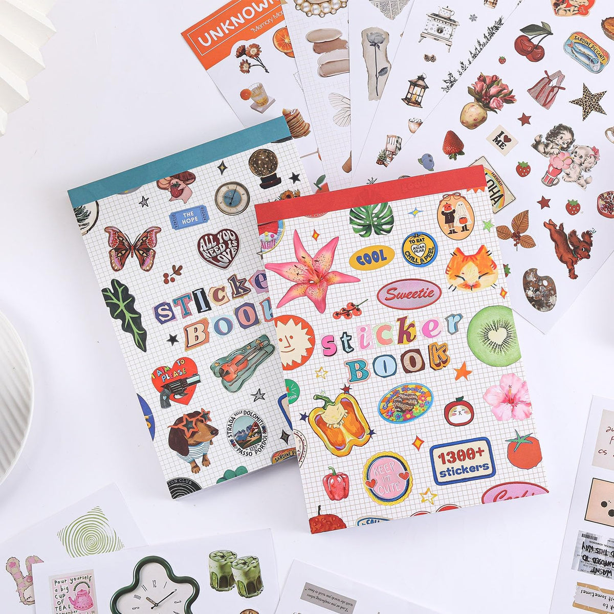 Girl's Korean Sticker Book, Food and Daily Life Theme - 1300+ Cute Dream Style Foodie Stickers, for DIY Scrapbooking Journaling Handbook Decoration Pink
