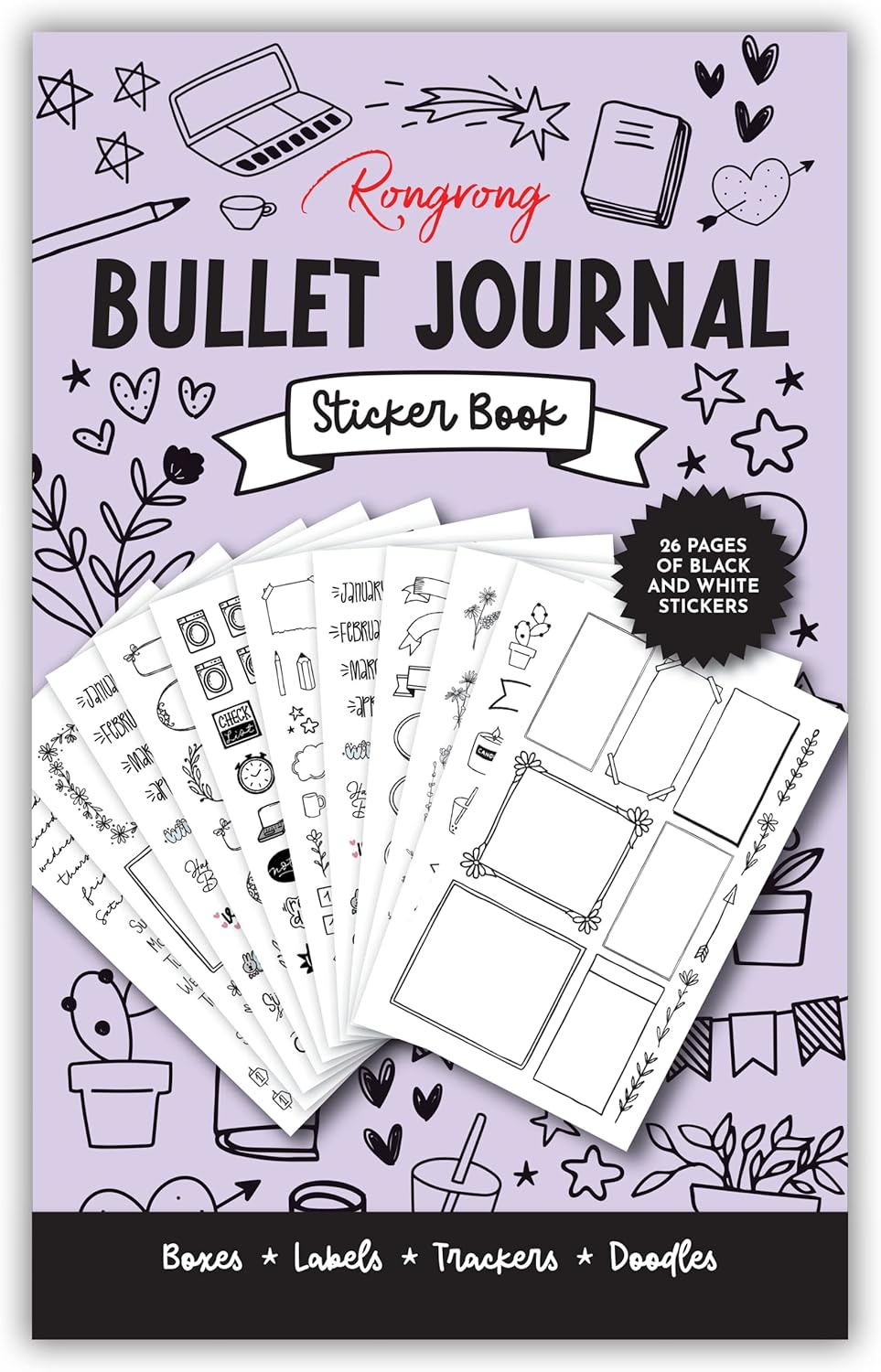 Rongrong Bullet Journal Sticker Book for Planners, Calendars, Journals and Projects – Premium Quality Hand Drawn Perfect for Adding Flair to Your Bullet Journal – Scrapbook Accessories – 24 Pages