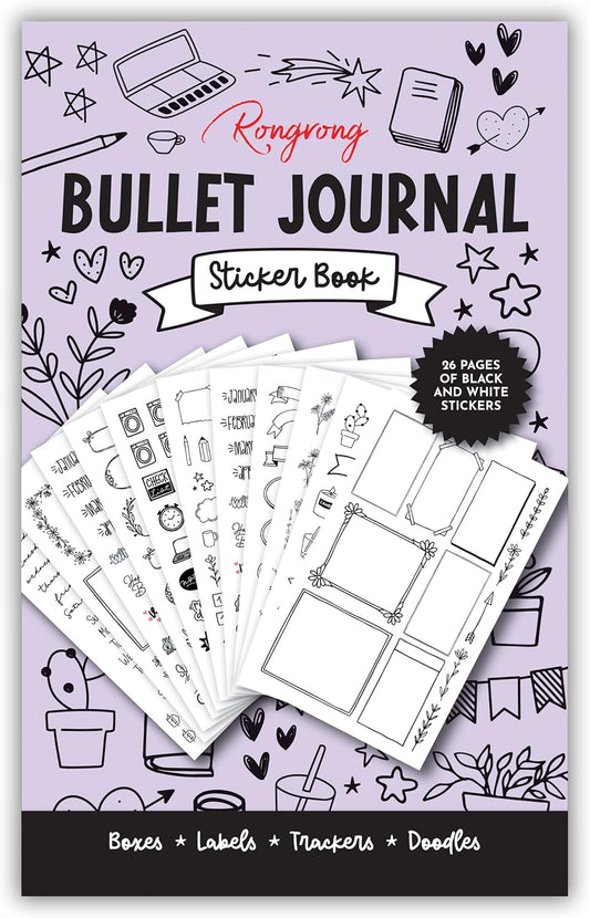 Rongrong Bullet Journal Sticker Book for Planners, Calendars, Journals and Projects – Premium Quality Hand Drawn Perfect for Adding Flair to Your Bullet Journal – Scrapbook Accessories – 24 Pages