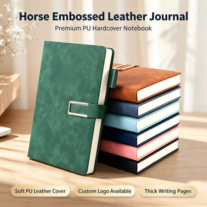 [Back to School Must-Have]A5 Premium PU Leather Hardcover Notebook with Buckle Closure, 200 Thick Pages Business Journal, Professional Writing Diary for School, Office, Meetings & Travel