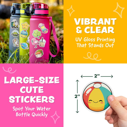 Cute Stickers for Kids Classroom Decor - 108pc Kawaii Water Bottle Stickers for Teens - Waterproof Vinyl Teacher Reward Stickers for Water Bottles - Back to School Supplies - Classroom Must Haves