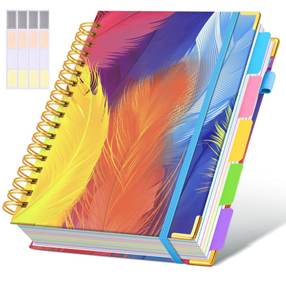 Hardcover Spiral Notebook journal with Removable Dividers Tabs, 300 Pages Leather 5 Subject Notebook College Ruled, 8"x10" Large B5 Notebooks for Work School Note taking, Lined Journal for Women,Pink
