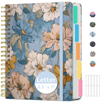 Taja Pretty Large Spiral Lined Notebook for Work with 5 Removable Dividers