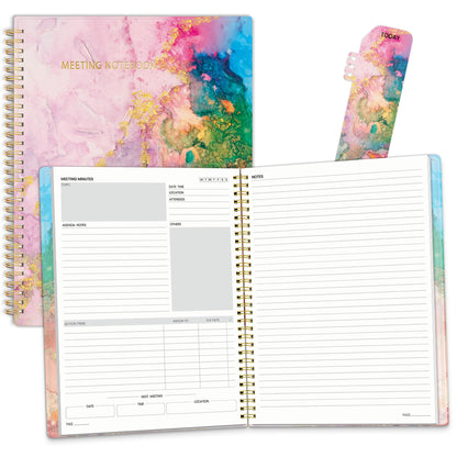 SUNEE Half Meeting Half Note - 7.5"x10" Professional Notebooks for Work - 160 Pages, B5 Size Project Planner, Spiral Meeting Agenda/Minutes Organizer for Women Men, Note Taking, Office & Business