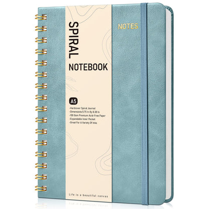 Lined Spiral Journal Notebook, A5 Hardcover Spiral Journals for Women Men, 150 Numbered Pages Spiral Bound Notebook, 100 GSM College Ruled Notebooks for Work, Note Taking 5.75" x 8.38", Olive Green