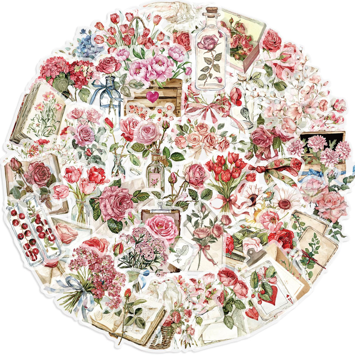 Transparent Flora Scrapbook Stickers Aesthetic Flowers Stickers(50)