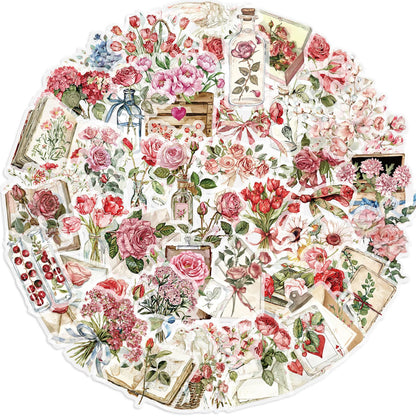 Transparent Flora Scrapbook Stickers Aesthetic Flowers Stickers(50)