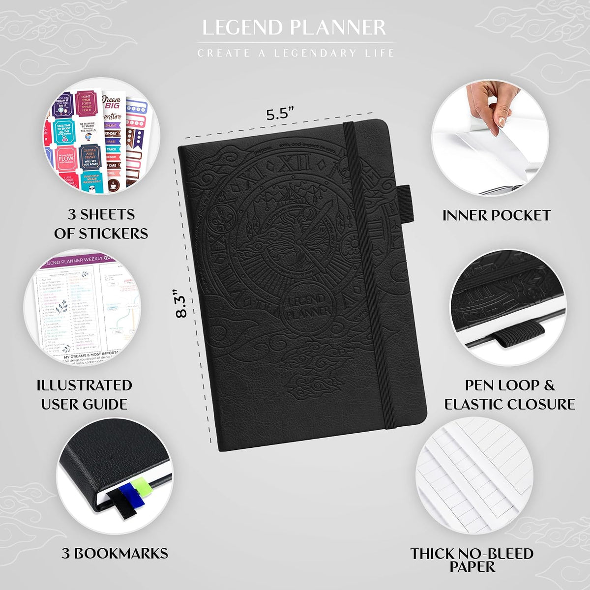 Legend Planner Undated, Weekly & Daily Goal Journal, A5 Black