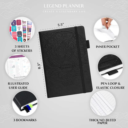 Legend Planner Undated, Weekly & Daily Goal Journal, A5 Black